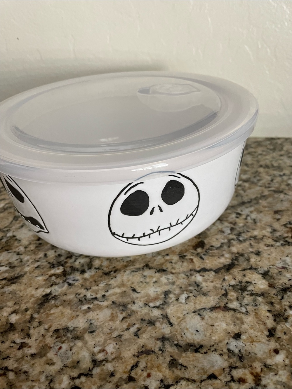 Disney Black and White Jack Skellington Ceramic Storage Bowl w/ Vented Clear Lid